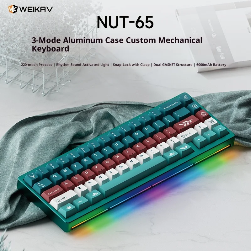 

Механическая клавиатура Vika Nut65, три режима, алюминиевый Lump Lump Lump RGB, индивидуальный комплект прокладок, специальная клавиатура для киберспортивных игр