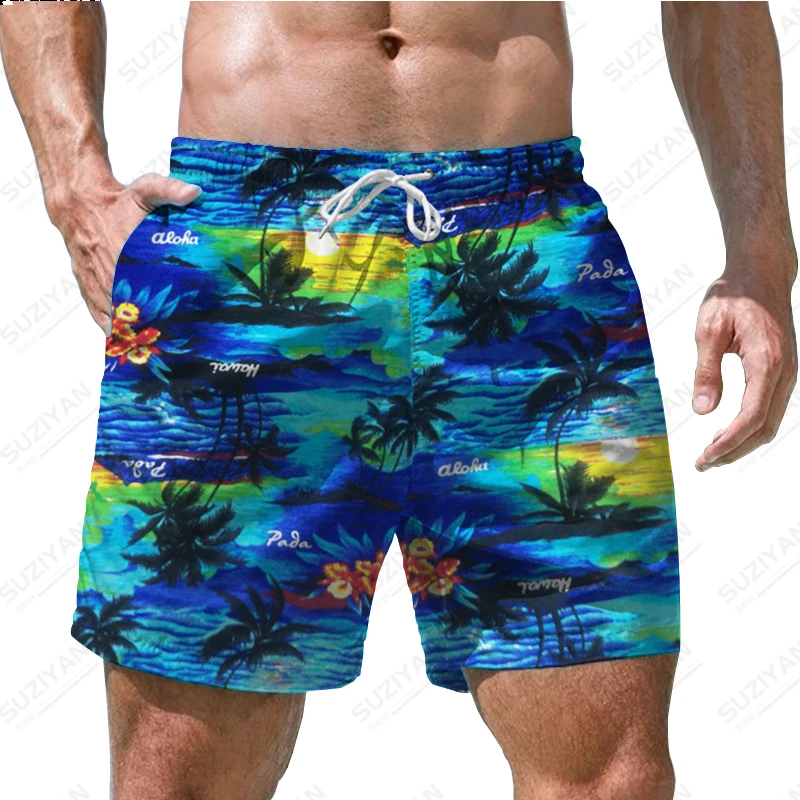 2023 Summer New  Beach Shorts Hawaiian Leisure Sports Shorts 3D Printed Shorts Quick Breathable Extra Large Coconut Tree Pattern