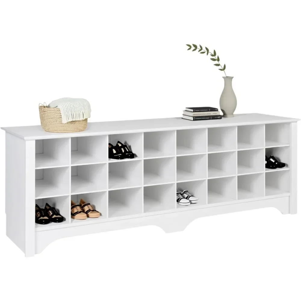 

Bestseller[Free Shipping!]prepac white hall bench with storage and seating: 24-shoe cubby bench, ideal white shoe rack for entry