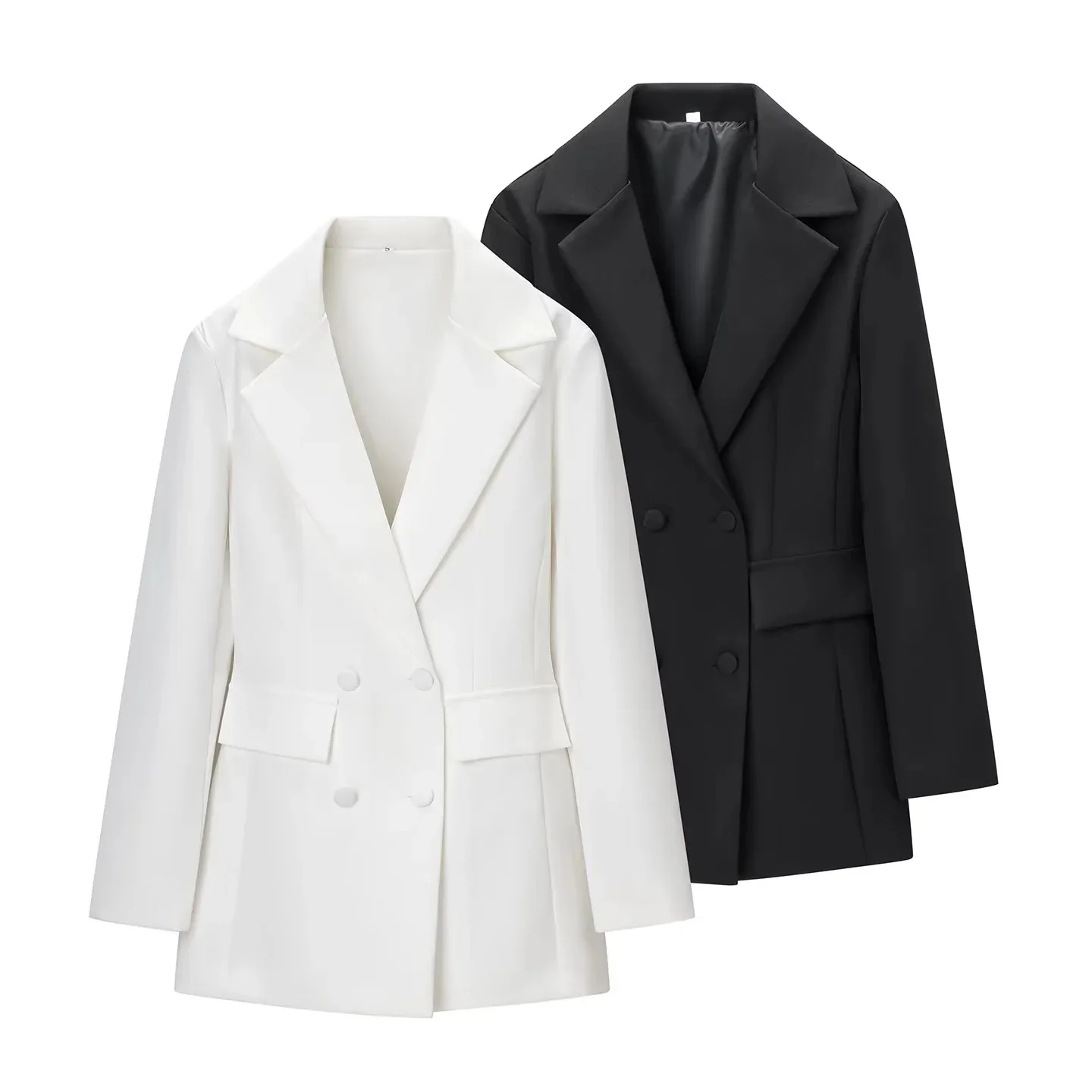 

KIDCRKJ Minimalist Women Spring Jacket Lapel Collar Cinched Waist Double Breasted Lady Outwear Commuting Stylish Female Coat