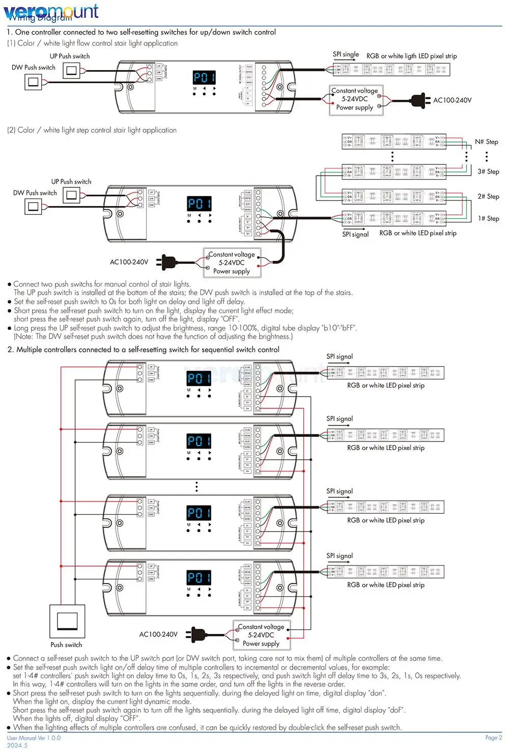 Skydance ES-D ES-DP(WT) Tuya WiFi مستشعر PIR مزدوج + زر ضغط مزدوج وحدة تحكم في ضوء الدرج لشرائط البكسل DC5-24V RGB/White #5