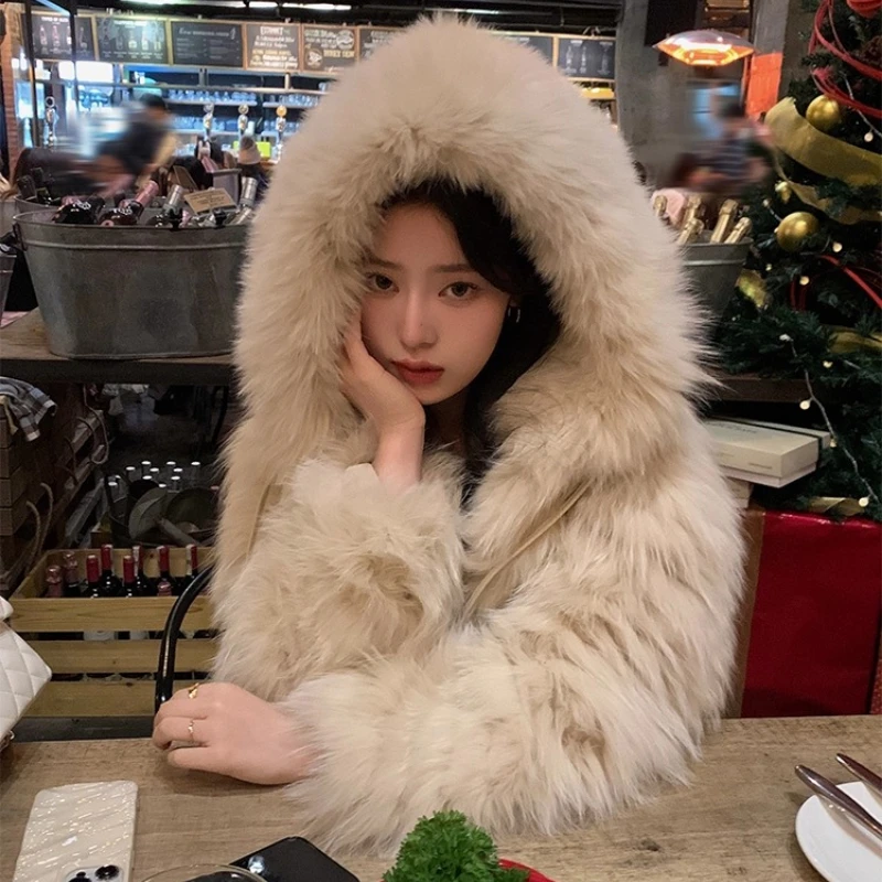 YOLANFAIRY 진짜 여우털 코트 여성용 겨울 따뜻한 후드 긴 소매 출퇴근용 청춘 자연스러운 여우털 재킷 여성용 2025