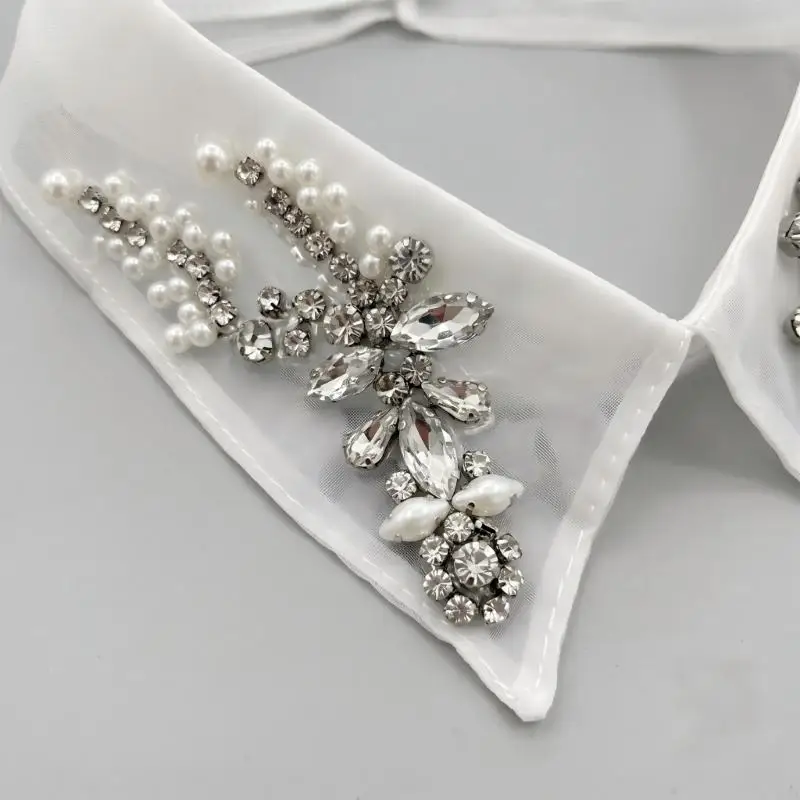 2026 New False Collar Insert with Rhinestones Flowers, Detachable Pointed Collar for Office Outfits, Dinners and Evening