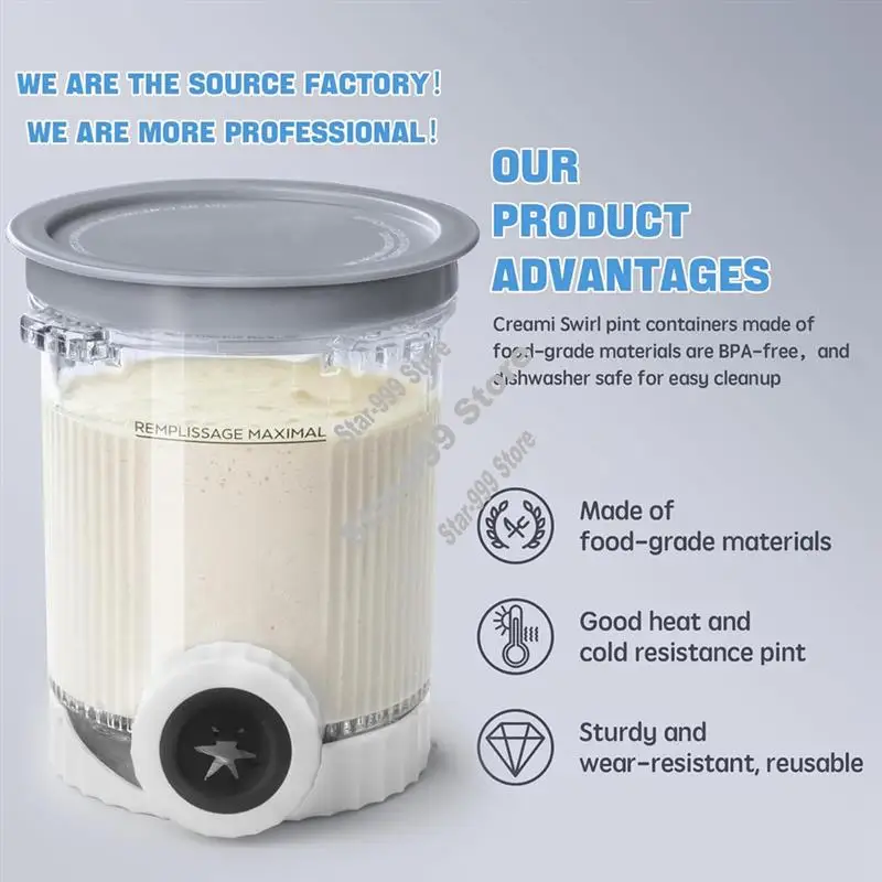 

Запчасти для бытовой техники, пинты и крышки для мороженого (4 шт.) с ложкой для машин для вихревых Creami серии Ninja NC701 NC700 — хранилище на 16 унций