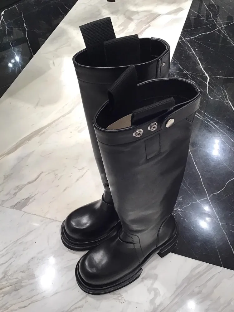 Luxury Men Knight Boots Genuine Leather Thick Sole High Heel Women Knee High Long Boots Botines Chelsea Platform Shoes