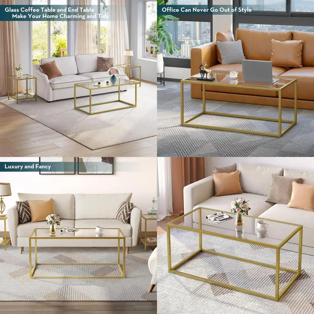 

Modern Minimalist Glass Coffee Table with Metal Frame, 19.7 for Living Spaces, Offices, and Homes, Easy Assembly