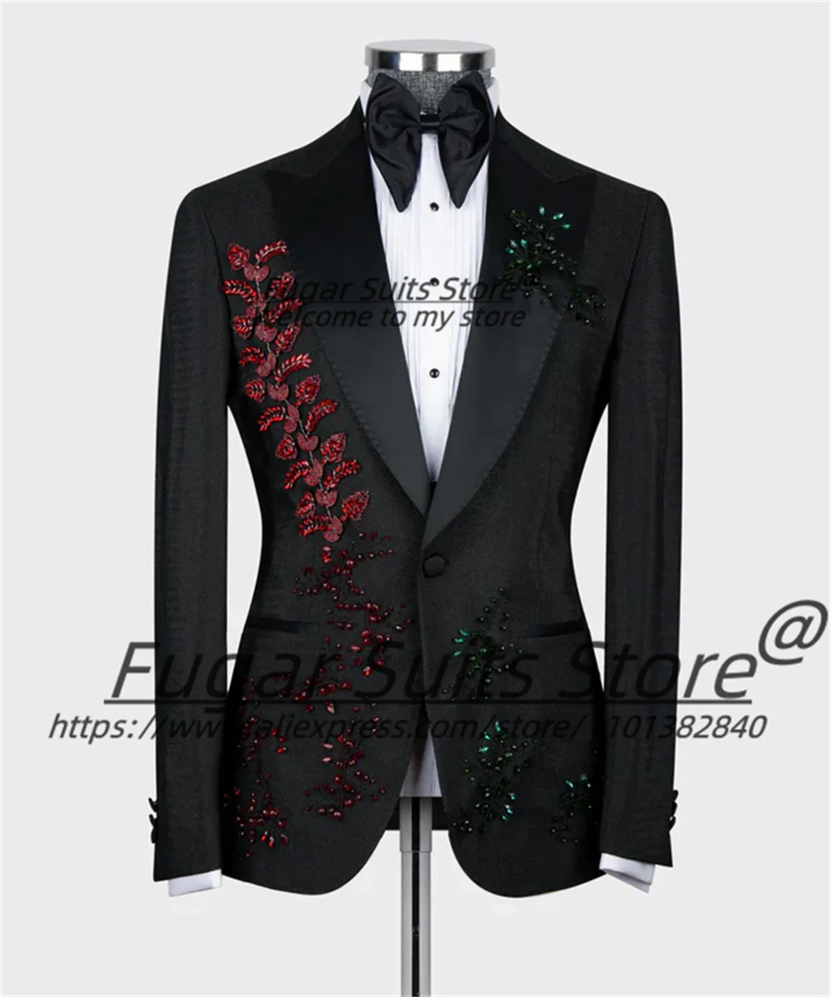 

Luxuly Diamond High-qublity Men Suits Customized Slim Peak Lapel Groom Wedding Tuxedos 2 Pcs Sets Male Prom Blazers Ropa Hombre
