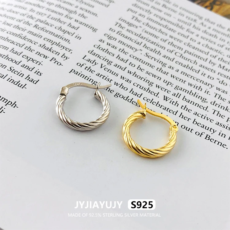 

JYJIAYUJY 100% Whole Original Sterling Silver 925 Hoop Earring 15MM Circle Thread Vintage Style Two Color Fashion Jewelry JYE69
