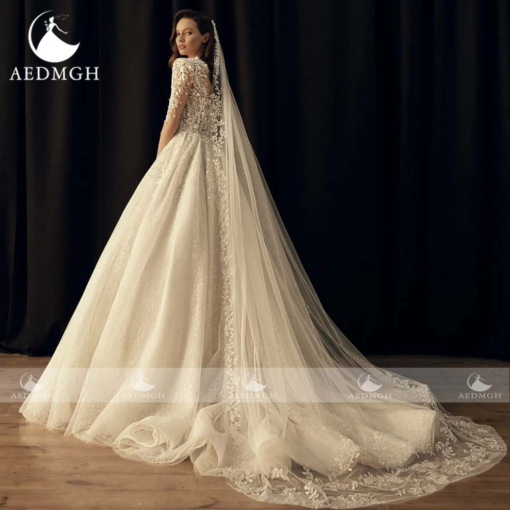 Aedmgh A-Line ชุดเจ้าหญิง Sweetheart แขนยาว Vestido De Novia งดงามลูกไม้ Appliques CUSTOM Made ชุดเจ้าสาว