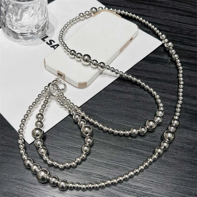 

1 шт., корейская роскошная серебристая сумка на плечо, длинная цепочка для мобильного телефона, цепочка в форме бисера, подвесной ремешок для мобильного телефона, длинная стильная цепочка для сумки