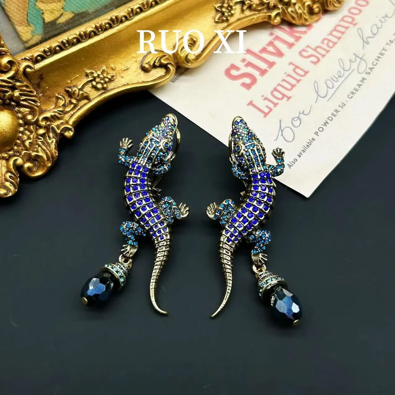 

Jewelry Decoration Women's Earrings Animal Crocodile Tassel Crystal Glass Cute Earrings Lady's Fashion Trendy Boutique Antique