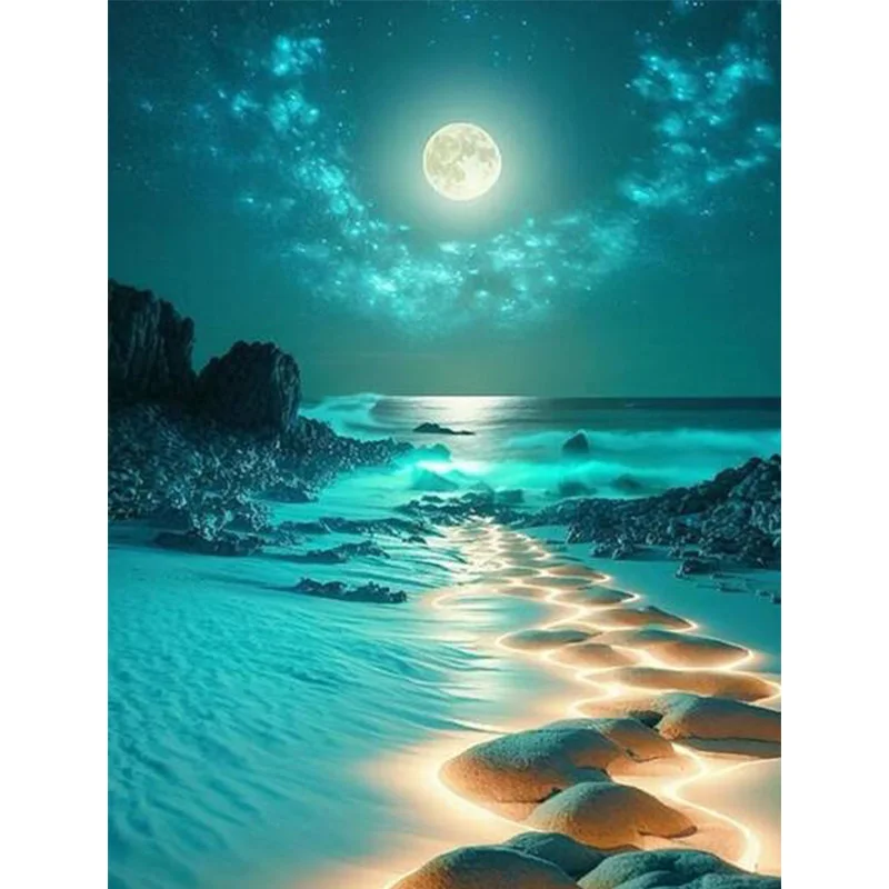 AB Diamond Diamond Painting A Dream Beach in the moonlight Embroidery Kit Wall Decoration Hanging Painting