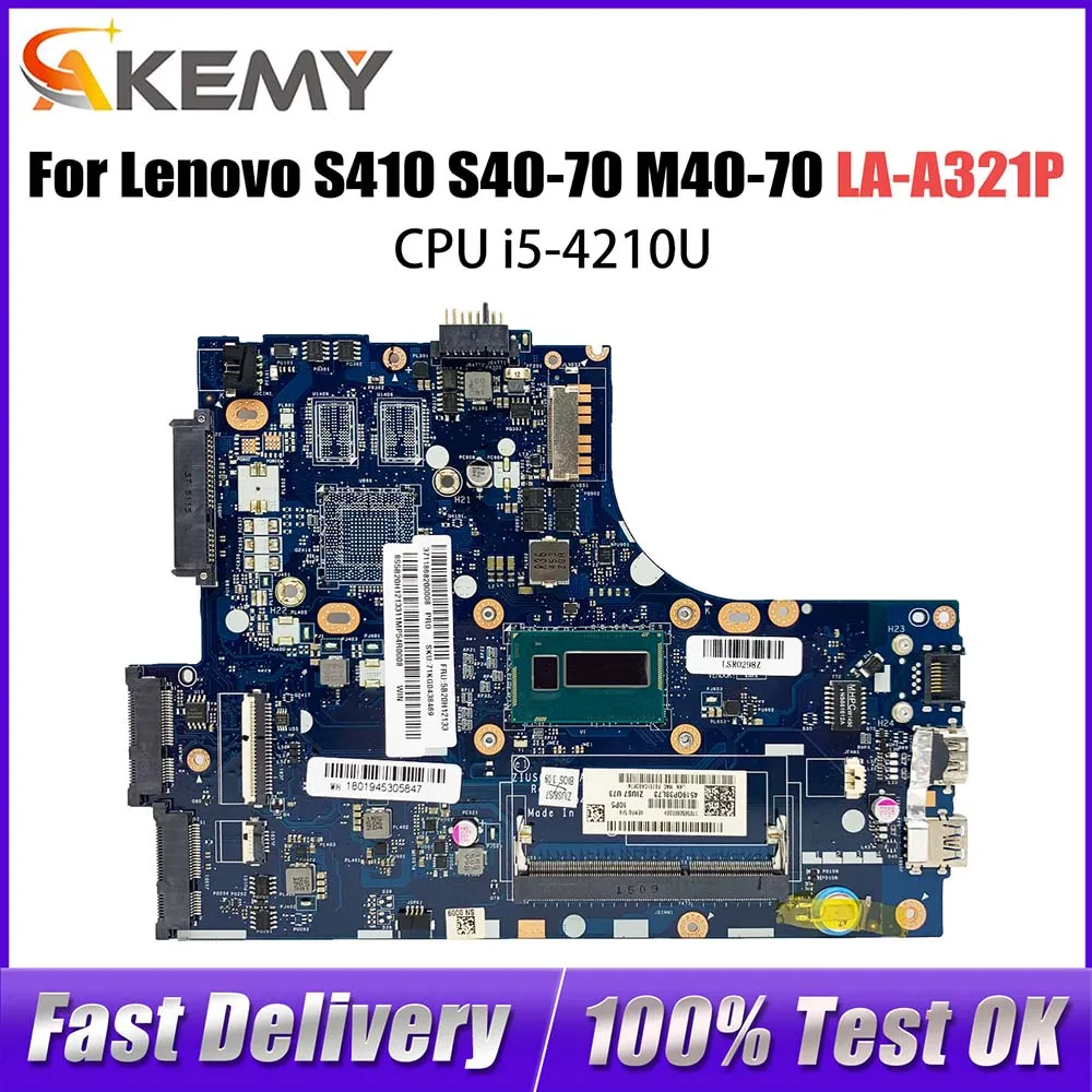 

LA-A321P Mainboard For Lenovo S410 S40-70 M40-70 Laptop Motherboard ZIUS6/S7 With i5-4210U CPU Working Good