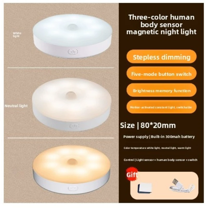 

1pc Motion Sensor Night Light - Wireless LED Detector Lamp for Bedroom, Staircase, Closet, and Room Decor-