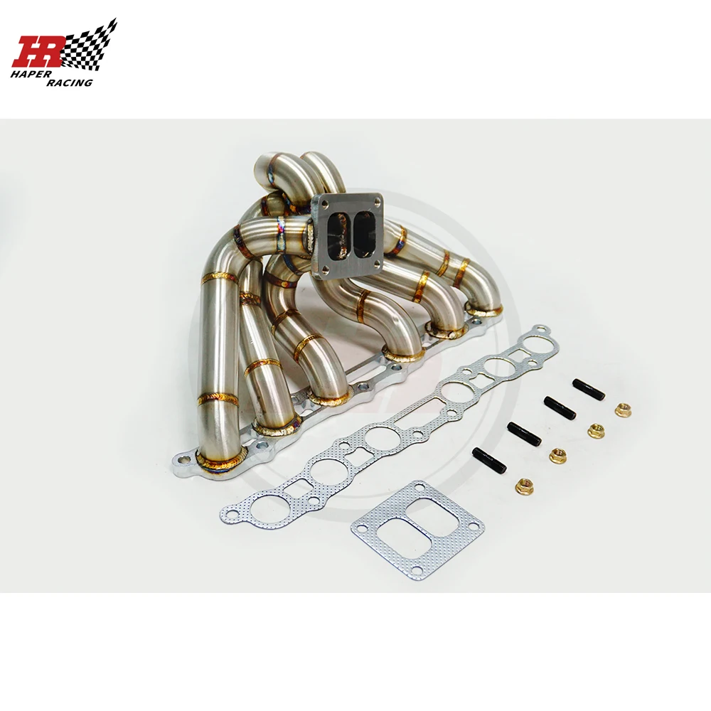 

HAPER RACING Brushed SS304 T4 Twin equal length Turbo Manifold For To*ota Supra Mk4 Le*us GS300 2JZ-GE With 44mm Wastegate Port