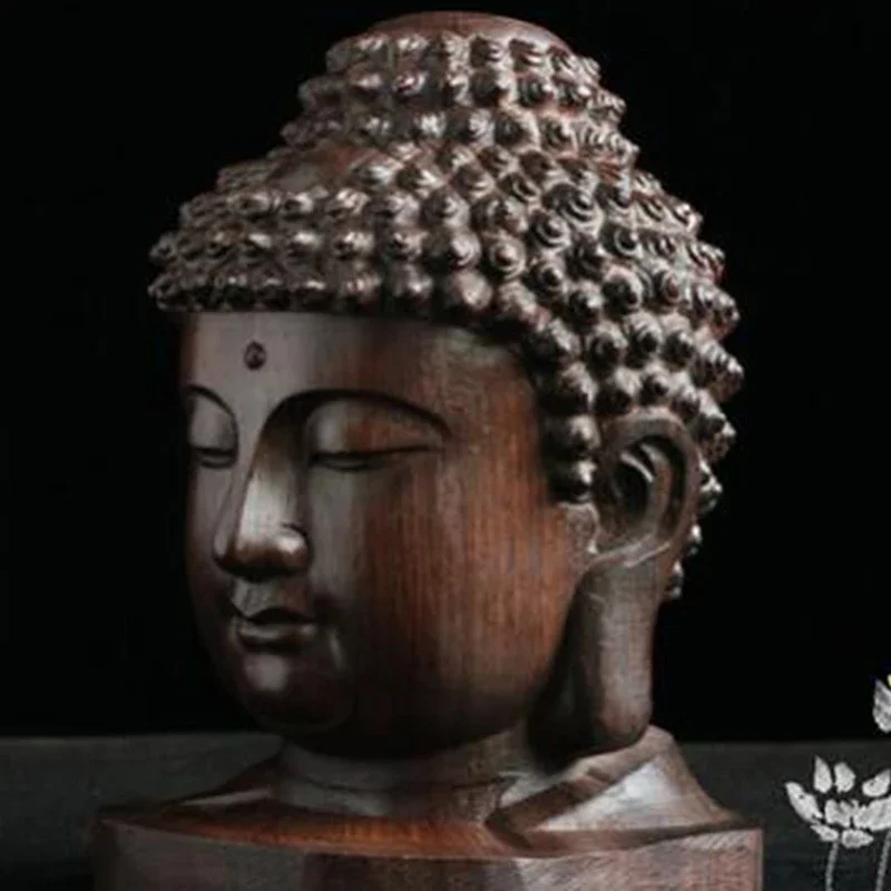 Practical Creative Buddha Head Statue Wooden Sakyamuni Tathagata Figurine Mahogany India Crafts Decorative Ornament