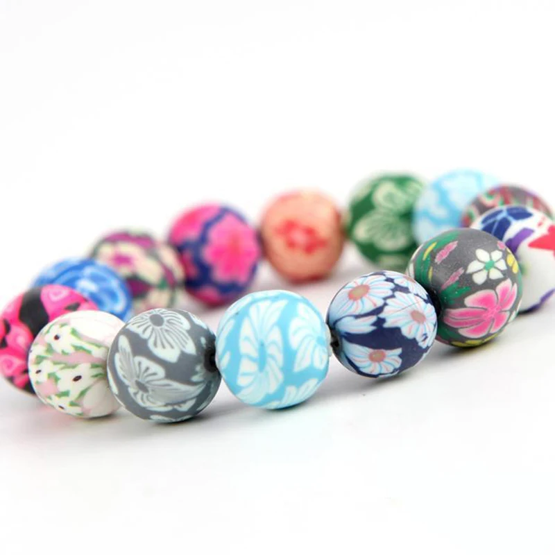 Soft Clay Bead Bracelet for Women Jewelry Colorful Polymer Clay Flower Round Beaded Charms Bracelets