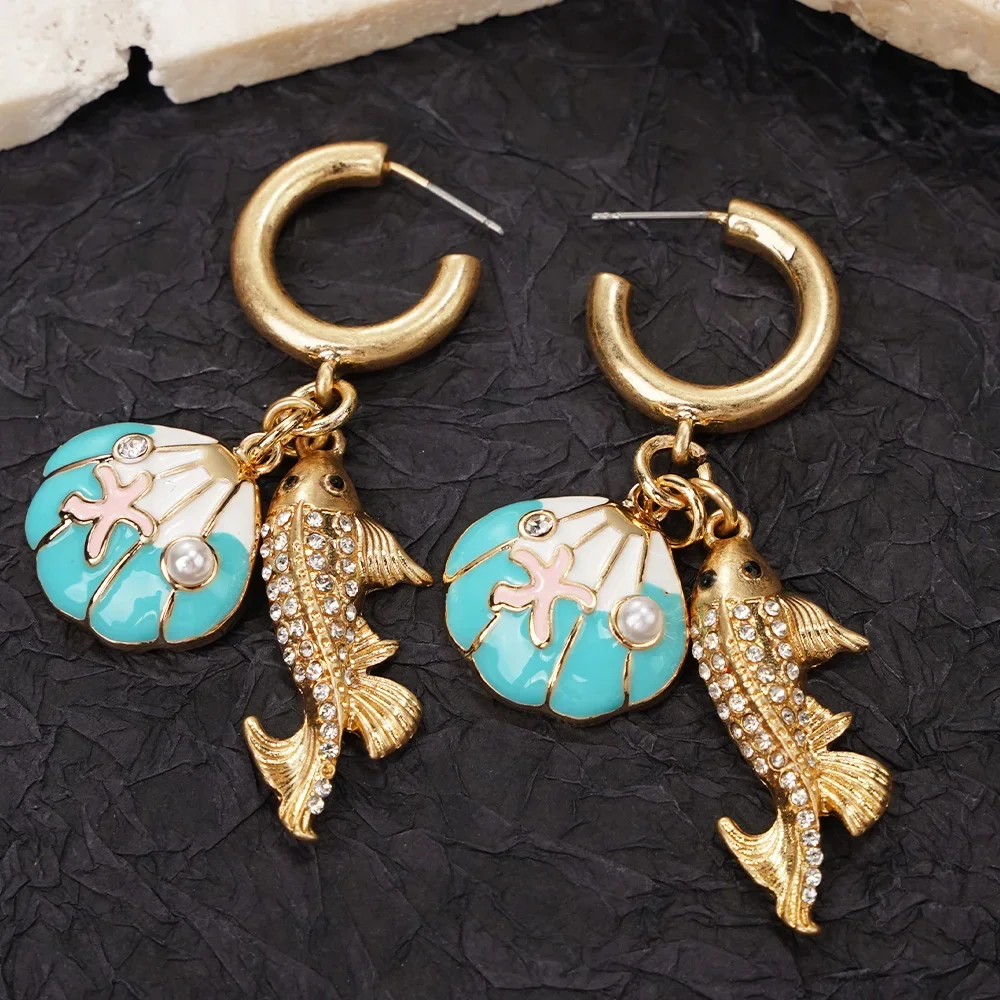 

Fish Earrings Zircon Fashion Boutique Jewelry Unique Design Shell Bohemian Style Banquet Birthday Gift