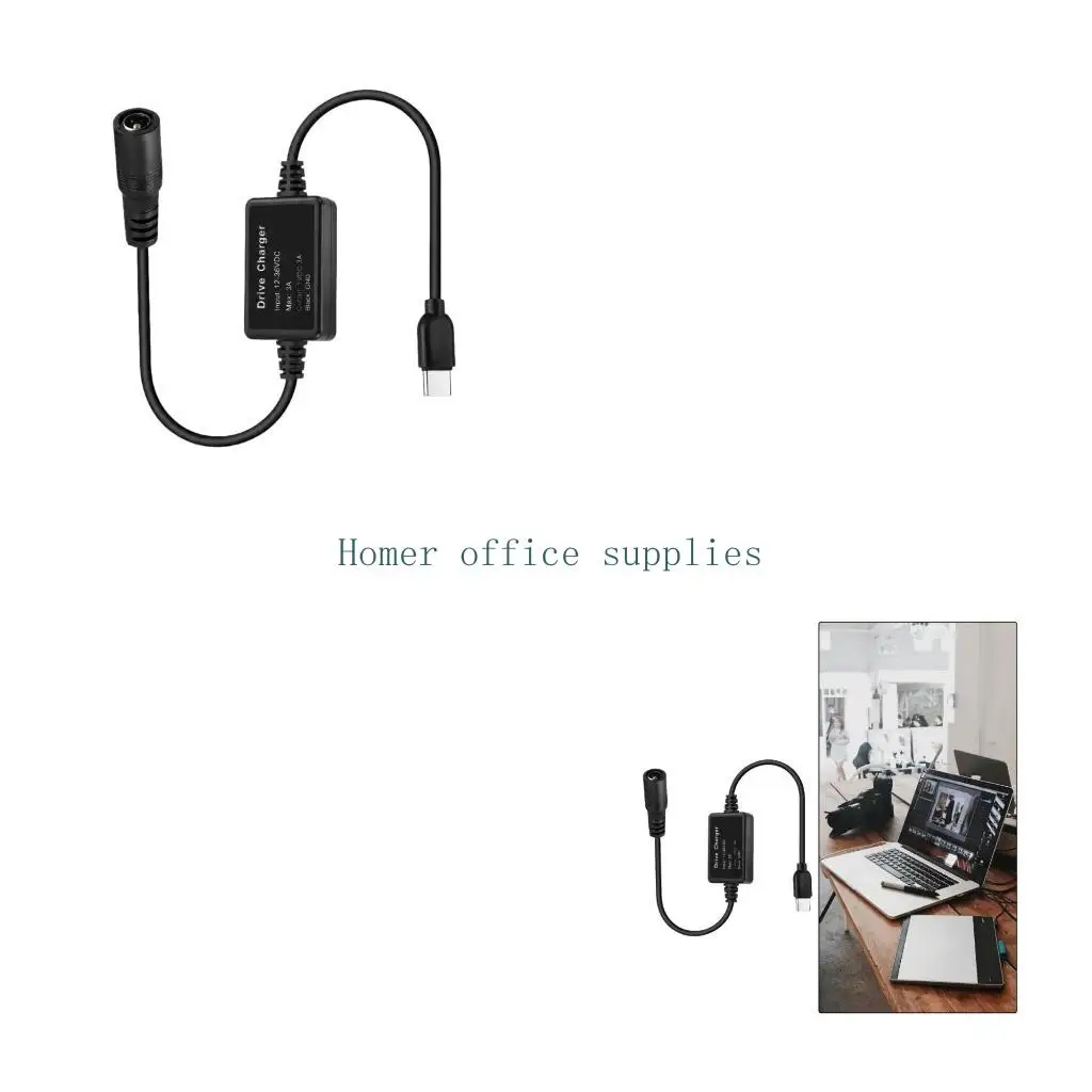 K43B Location Device Power Cable with 5 V USB C Output, Female DC5.5x2.1mm Input, Black PVC Covering, and Reduction Module
