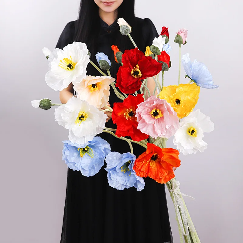 105CM Large Poppy Floral Artificial Flowers Yu Beauty Fake Flower for Wedding Party Bouquet Decor Home Room Vase Flower Supplies