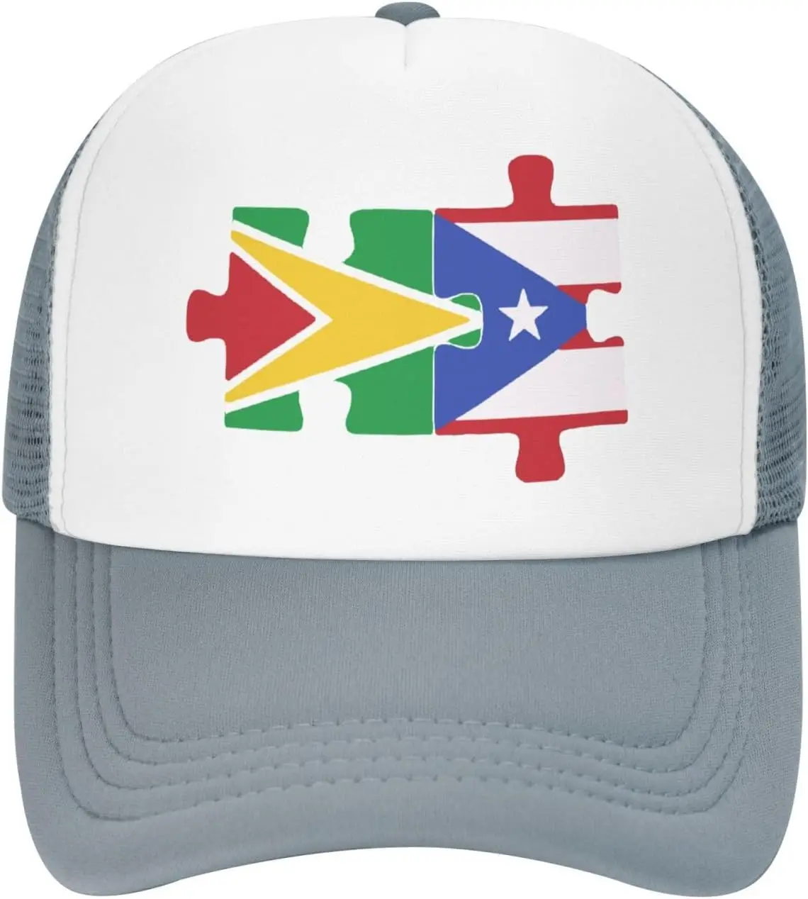 Guyana Puerto Rico Puzzle Flag Trucker Hat Mesh Baseball Snapback Cap Unisex Casual Adjustable