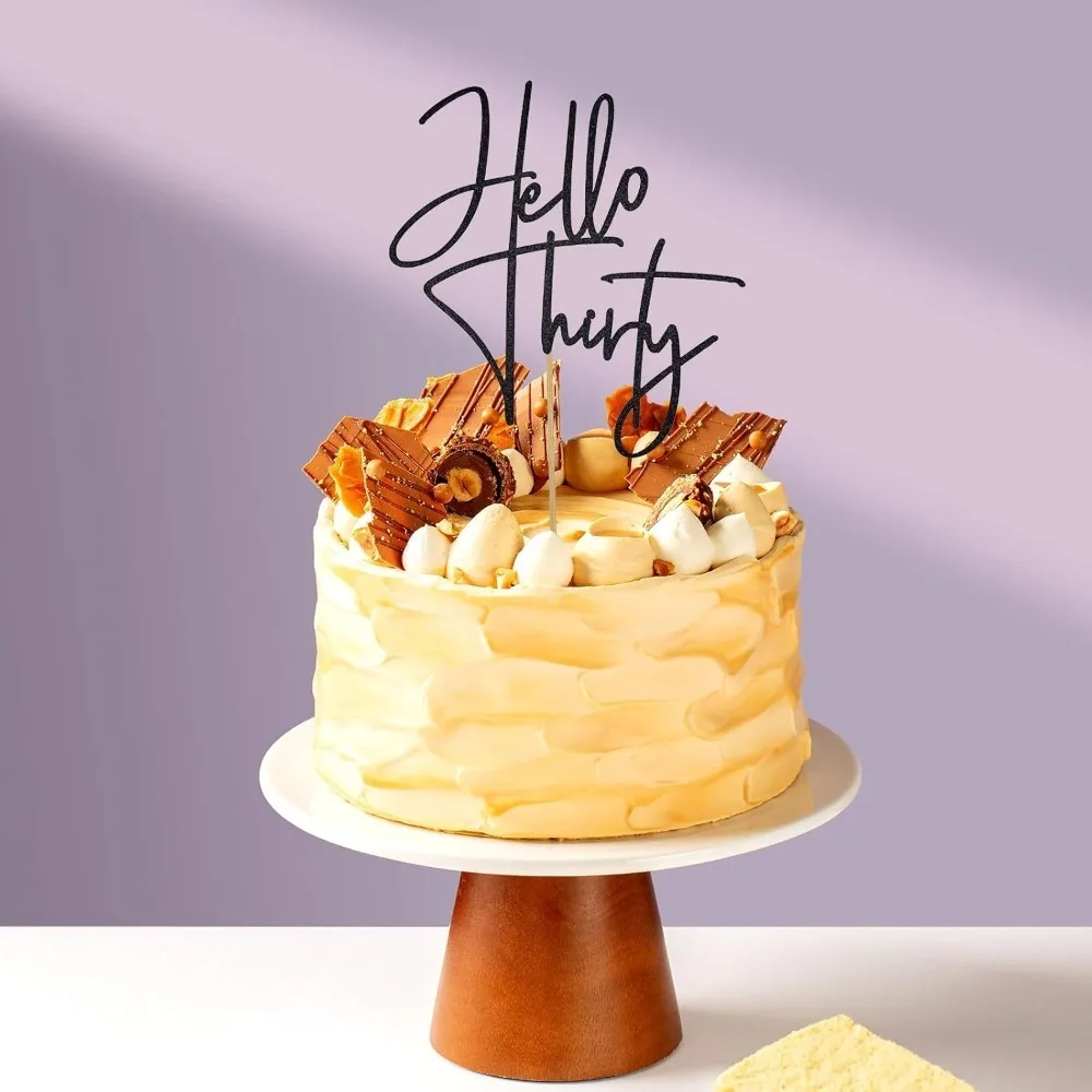Schwarzer Hello Thirty Cake Topper – Elegante Kuchendekoration zum 30. Geburtstag, schwarzes Glitzer-Partyzubehör für Männer und Frauen – Detail 5