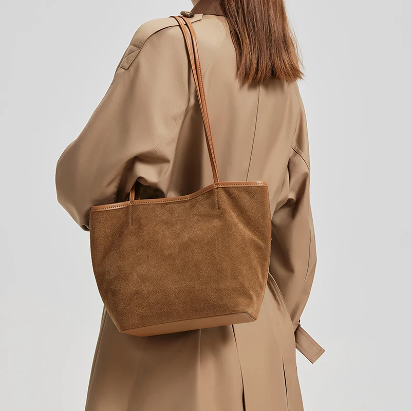 

Ladies' suede shoulder bag stylish large capacity high-quality genuine leather casual shopping bag fashionable matching