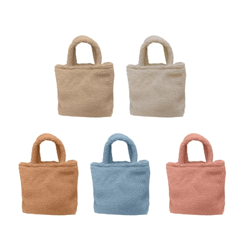 

Autumn Winter Plush Handbag Women Solid Color Large Capacity Shopping Bag Female All-match Daily Casual Tote for School Work