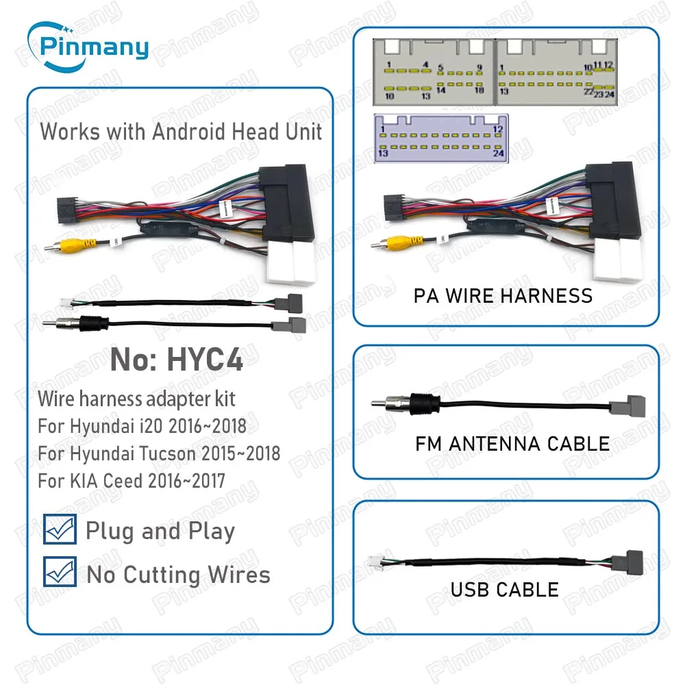 HYC4 Android-Autoradio-Kabelbaum-Adapter, unterstützt Originalkamera für Hyundai I20 Tucson 2015~2018, KIA Ceed 2016~2017 – Detail 2