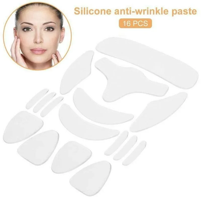 16 Stuks Herbruikbare Siliconen Patches Anti Rimpel Pads Siliconen Rimpel Verwijderen Sticker Gezicht Voorhoofd Hals Oog Sticker Huidverzorging Patch