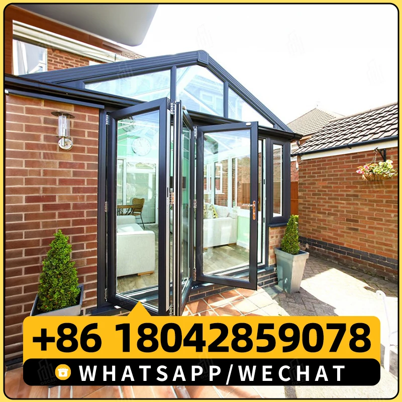 Customized High-end Luxury Thermal-shield Aluminum-Frame Folding Sliding Swing Glass Doors Sun Room Villa Apartment Office