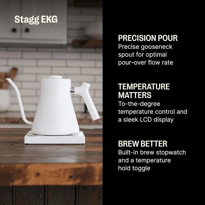 Fellow Stagg EKG Electric Gooseneck Kettle - Pour-Over Coffee and Tea Kettle - Stainless Steel Kettle Water Boiler