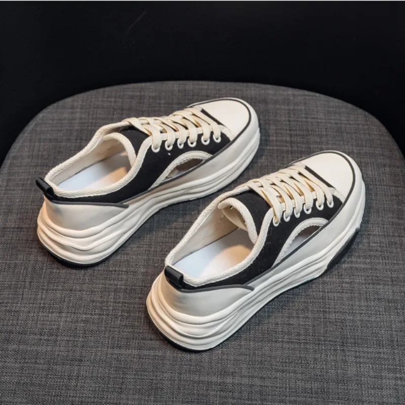 Women Footwear Black Canvas Ladies Shoes Lace Up Low Trends 2024 Y2k Fashion Summer Luxury Shoe on Offer Walking New Light A 39