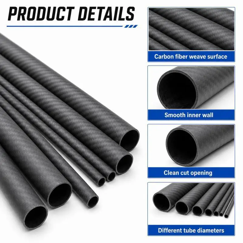 1PCS 3K Carbon Fiber Tube PipeLength 250/500mm High Strength Durables for RCs Models Drones Aerospace DIY