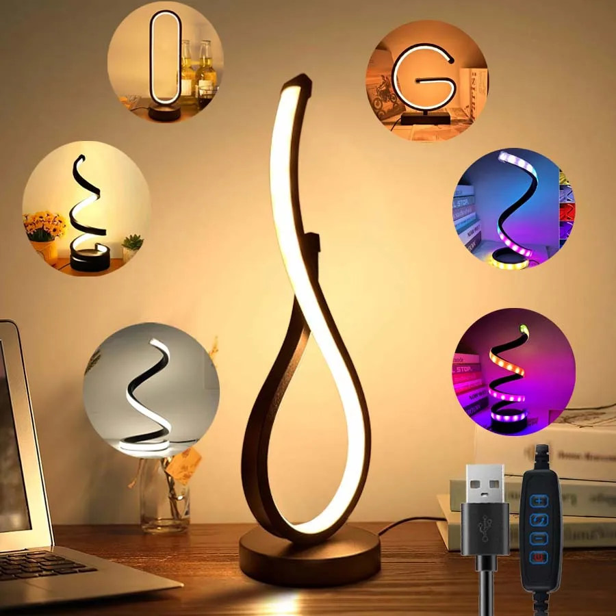 

Креативный светодиодный настольный светильник для чтения книг с регулируемой яркостью, ночник для гостиной, офиса, спальни, прикроватный декор, спиральная настольная лампа