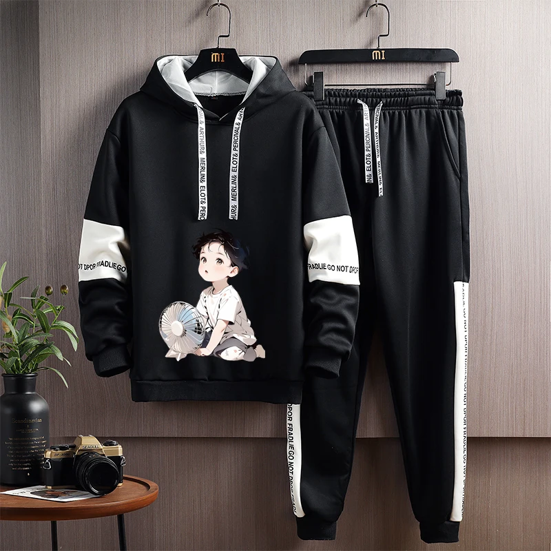 

Модный повседневный спортивный костюм для мужчин: худи и брюки на весну-осень, комплект из двух предметов Haome, полиэстер, длинный рукав, длинные брюки