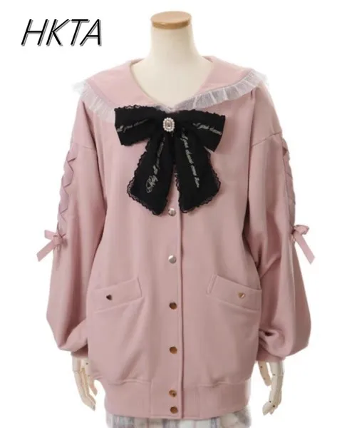 

Mines Mass-produced Japanese Clothes Sweet Bow Navy Collar Long Sweatshirt Jacket New Loose Casual Hoodie Spring and Autumn Coat