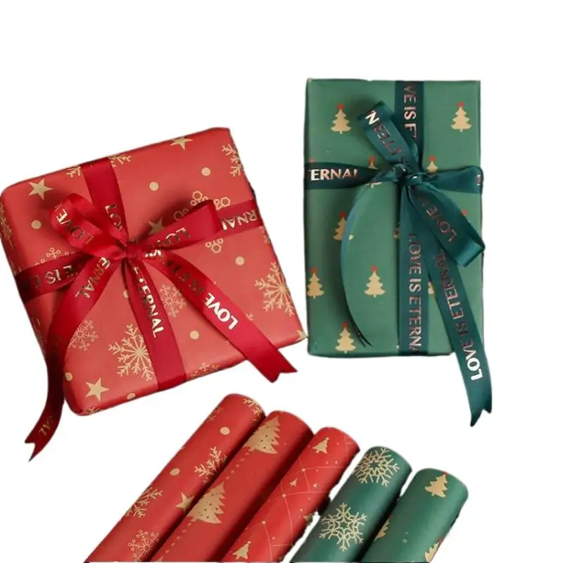 

10 Sheets Christmas Wrapping Paper Kraft Paper Christmas Tree Snowflake Pattern Gift Wrapping Paper Bouquet Wrapping Paper