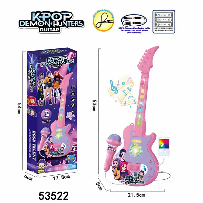 ميكروفون كاريوكي للأطفال من KPop Demon Hunters مع أضواء LED وامضة، لعبة الغناء مع أغاني HUNTR/X، هدية مشغل موسيقى بلوتوث