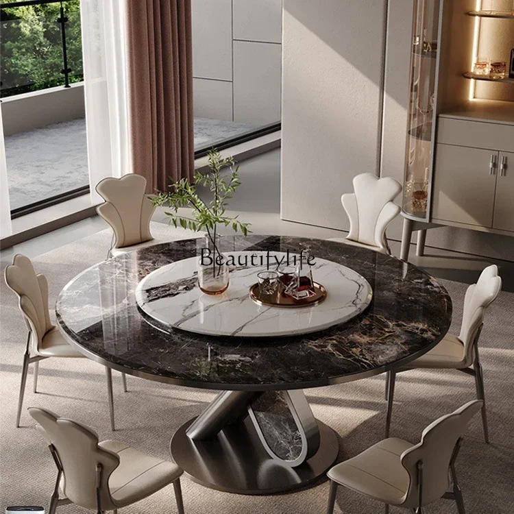 FGSlate round table modern light luxury high-end microcrystalline stone luxury stone belt turntable