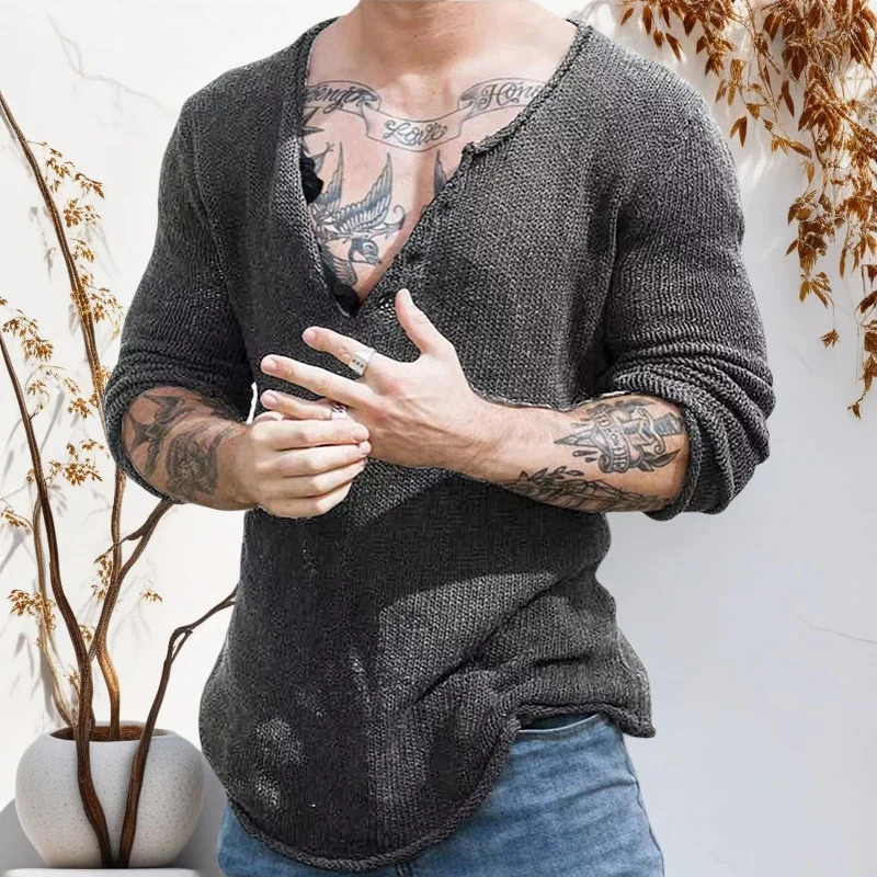 

Мужской вязаный свитер с V-образным вырезом, тонкий базовый слой, удобный, дышащий, модный, повседневный, из смеси хлопка и полиэстера