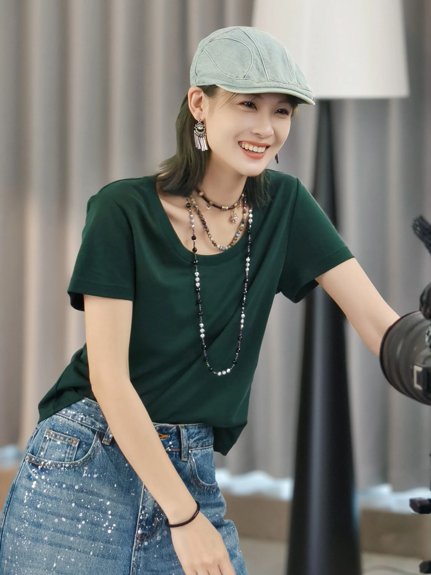 

MeiYang Silk Linen T-irt Classic round Ne ort Sve Casual Loose Fit Summer Women's Faion Polyester Blend