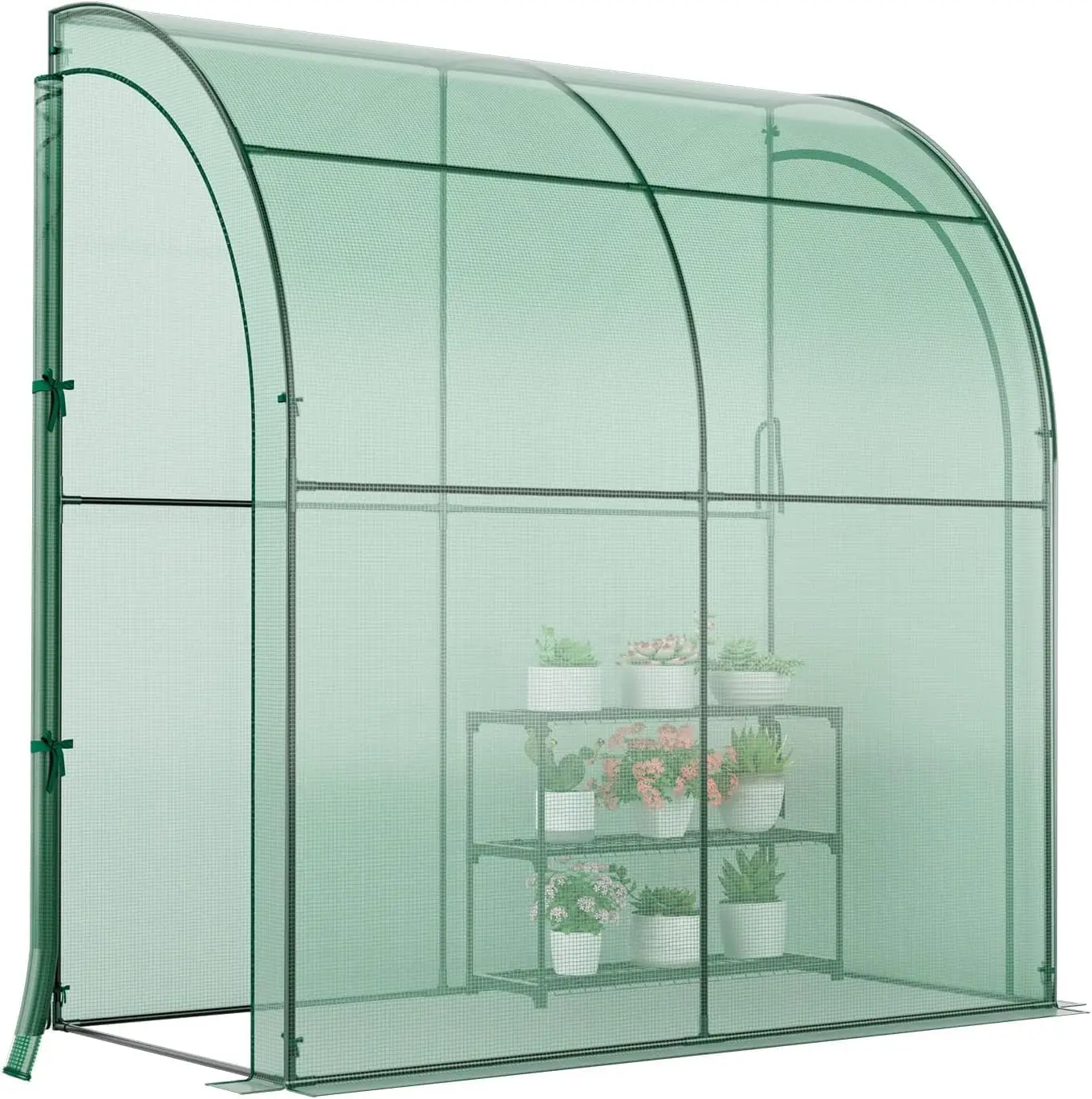 Happygrill Walk-In Greenhouse, Indoor Outdoor Greenhouse With 3 Tiers Flower Rack, Weatherproof Pe Cover & Roll-Up Zipper