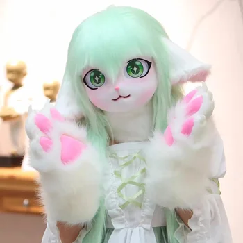 Headset Pelzigen Cosplay Pfote Kopf Basis Comiket Pelzigen Kig Fursuit Kigurumi Tier Katze Kaninchen Puppe Beast Maske Cosplay Kostüm