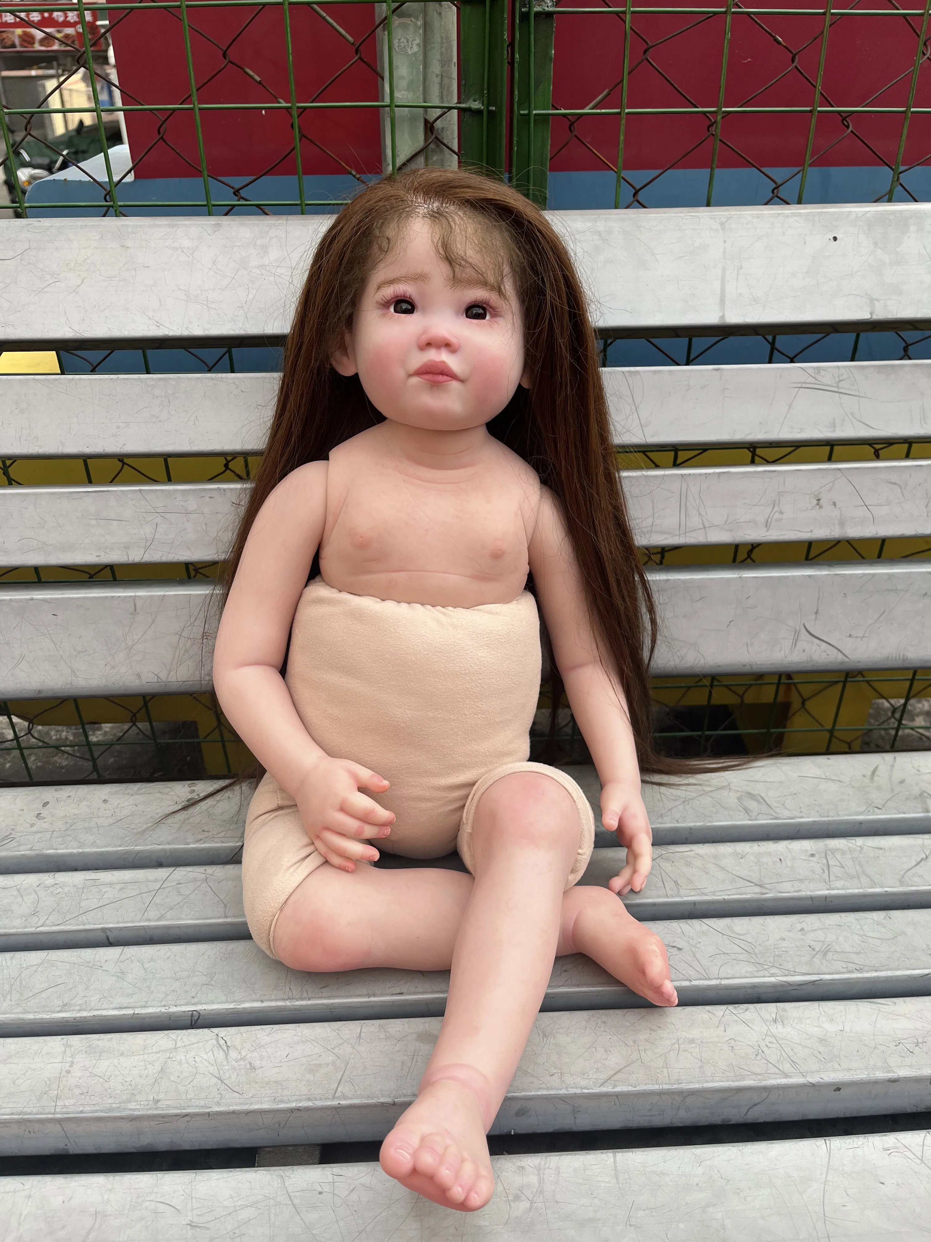 FBBD Custom Made By Best Artist ShanShan 32inch Reborn Baby Doll Leonie With Hand-Rooted Hair DIY Part With Connectors