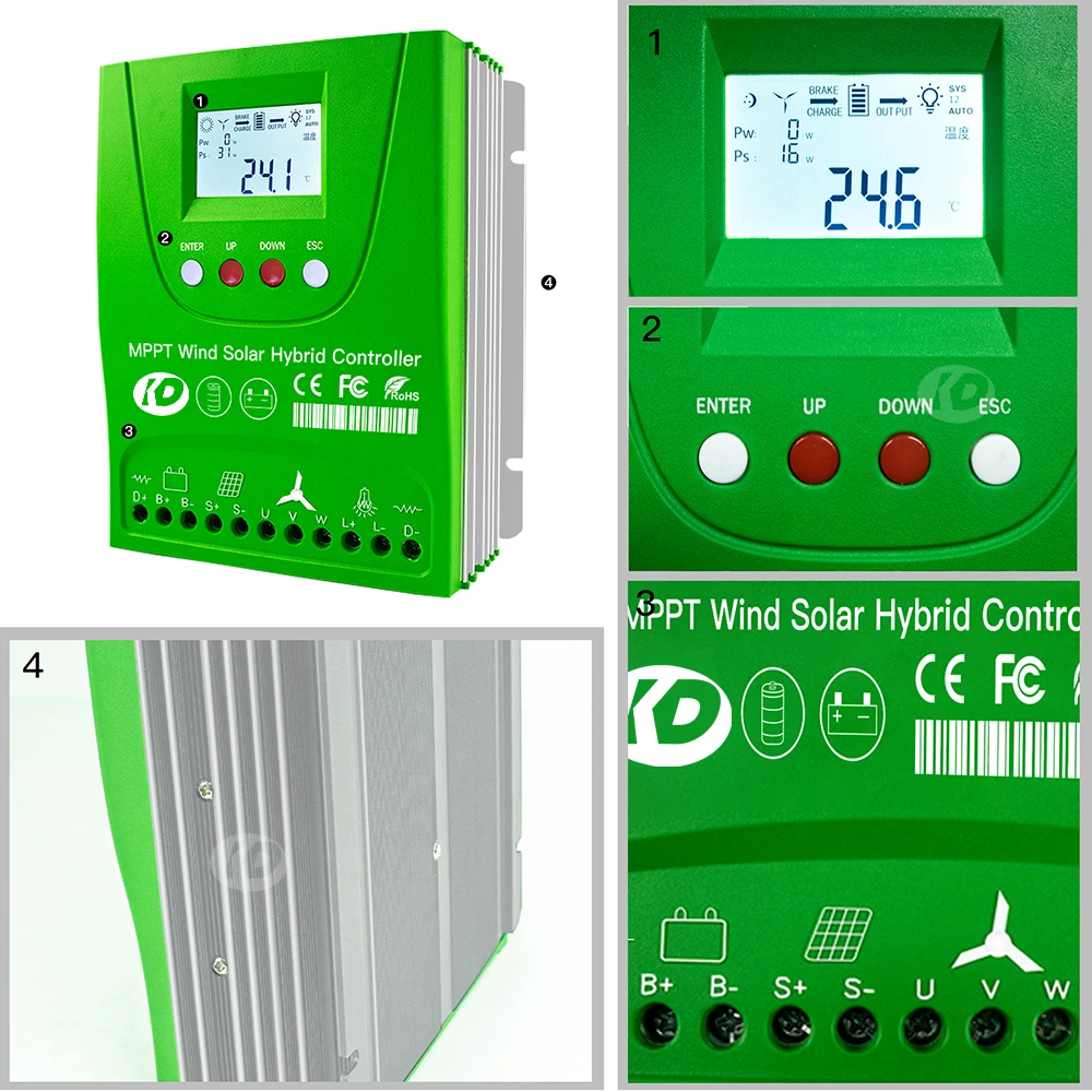 12V 24V 48V 2400W MPPT Hybird Regulator ładowania słonecznego Bluetooth Regulator Generator wiatrowy do Lifepo4 litowo-ołowiowego kwasu