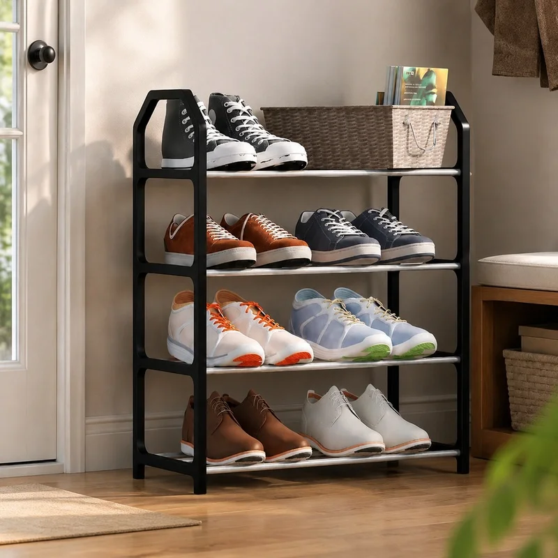 4-Layer Dust-Resistant Shoe Rack with Multi-Tier Storage for Dorm Room Organization