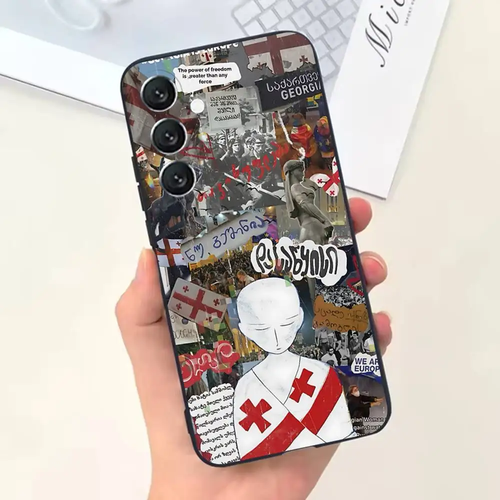 جورجيا العلم حالة الهاتف لسامسونج غالاكسي A73,31,32,72,41,53,52,71,22,5G,Note,J7,8,9 غطاء أسود ناعم