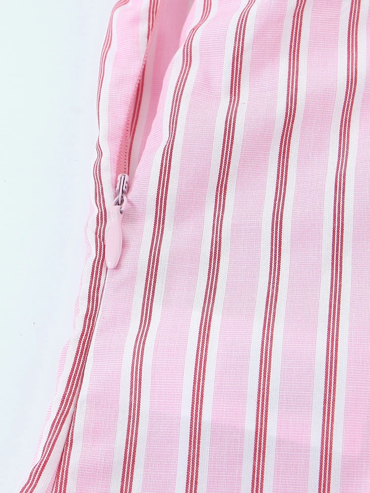 KUCLUT 여성 패션 핑크 스트라이프 백리스 사이드 지퍼 코르셋 Camis 빈티지 얇은 스트랩 v 넥 여성 세련된 레이디상의