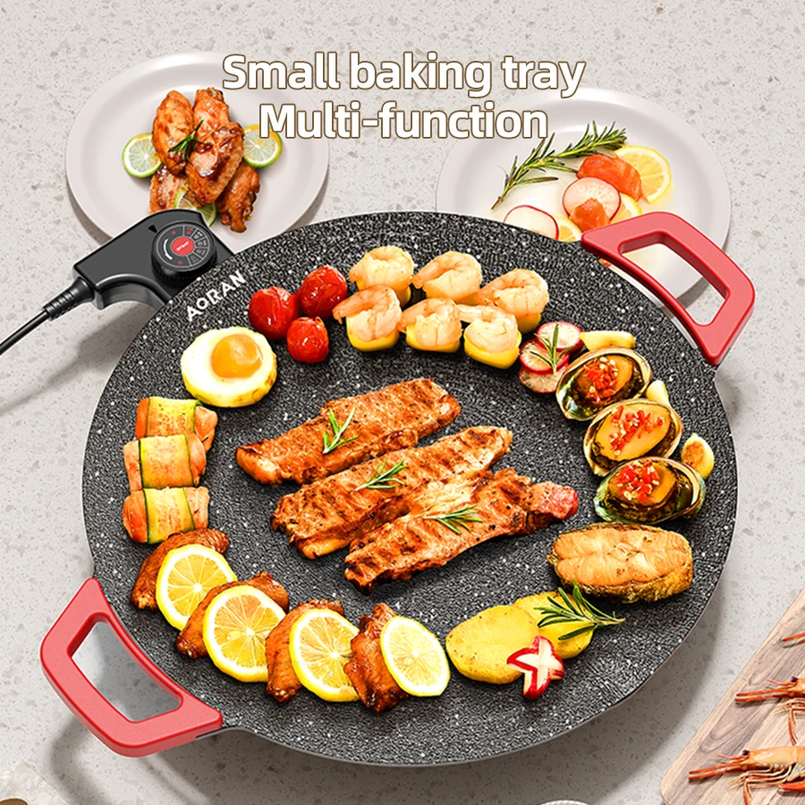 

Electric Barbecue Pan for Household Use, Low Smoke and Non Stick Multifunctional Baking Tray for Grilling and Stir Frying Meat